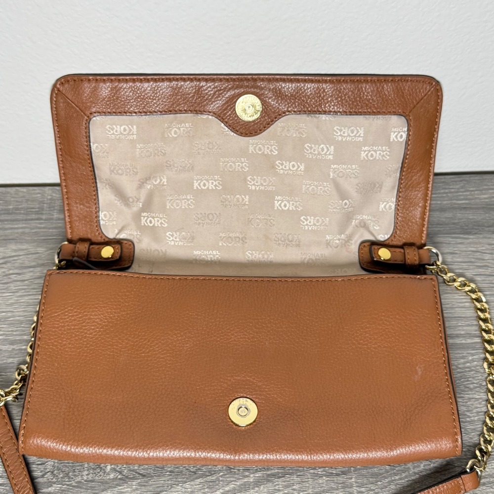 Michael Kors Hamilton Whipped Pebbled Leather Shoulder Bag Clutch Luggage Brown - Picture 6 of 9